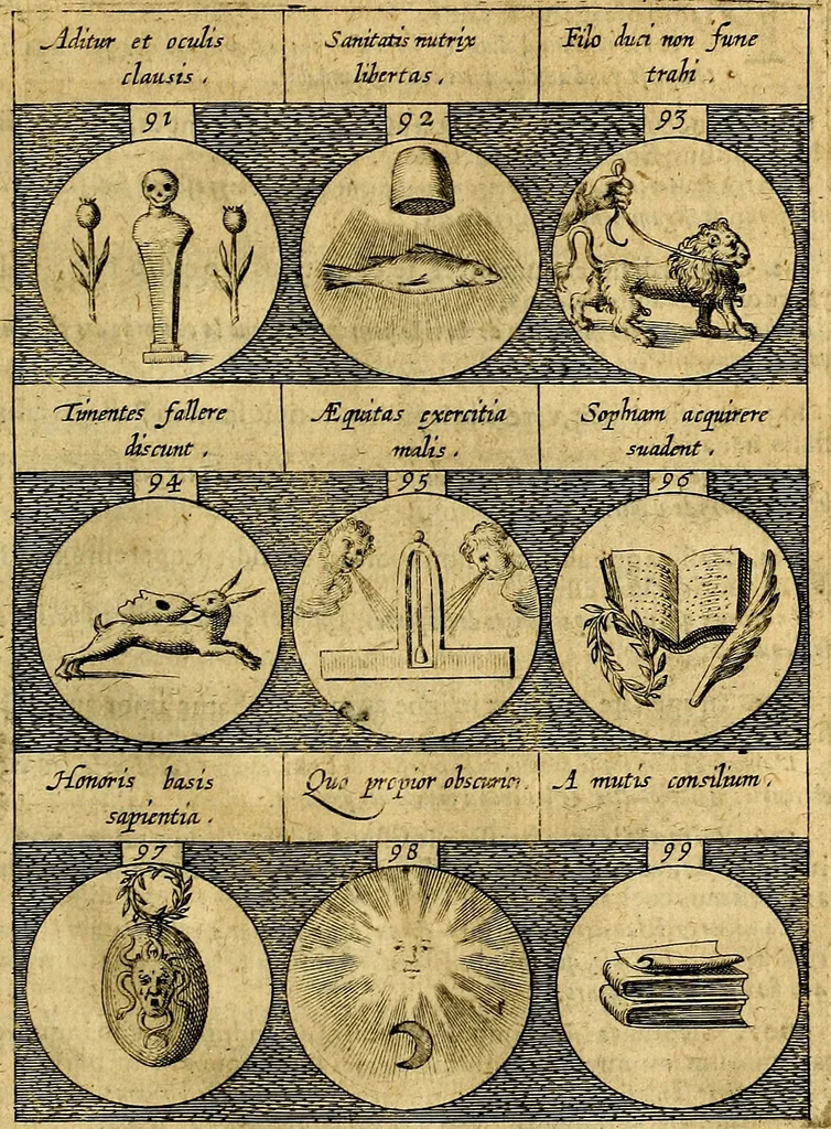An illustration from Emblemata sive symbola a principibus, viris eeclesiasticis [sic] ac militaribus aliisque vsurpanda. Deuises ou emblemes pour princes, gens d'Eglise, gens de guerre, & aultres, 1624, leaf 30