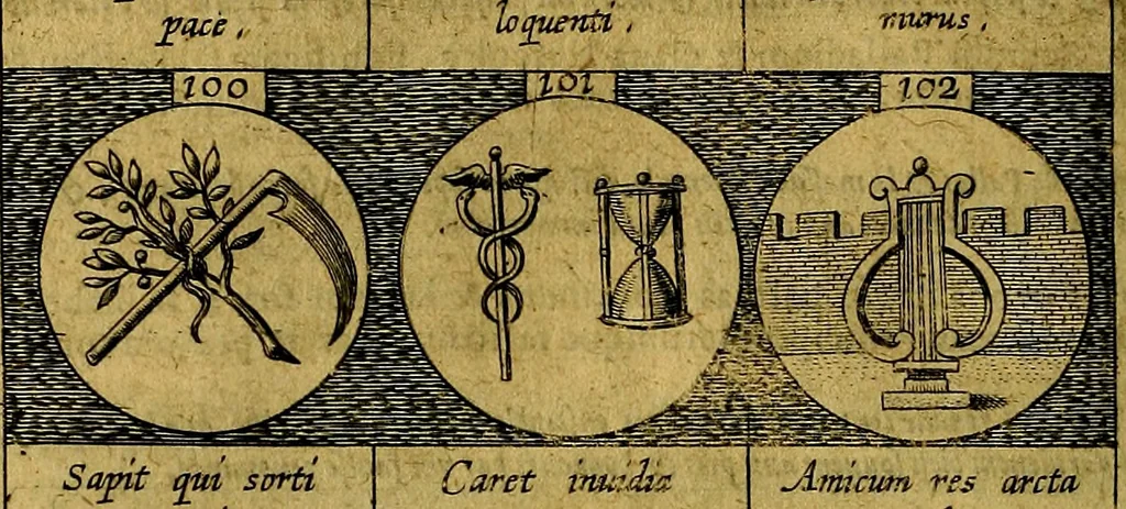 An illustration from Emblemata sive symbola a principibus, viris eeclesiasticis [sic] ac militaribus aliisque vsurpanda. Deuises ou emblemes pour princes, gens d'Eglise, gens de guerre, & aultres, 1624, leaf 33