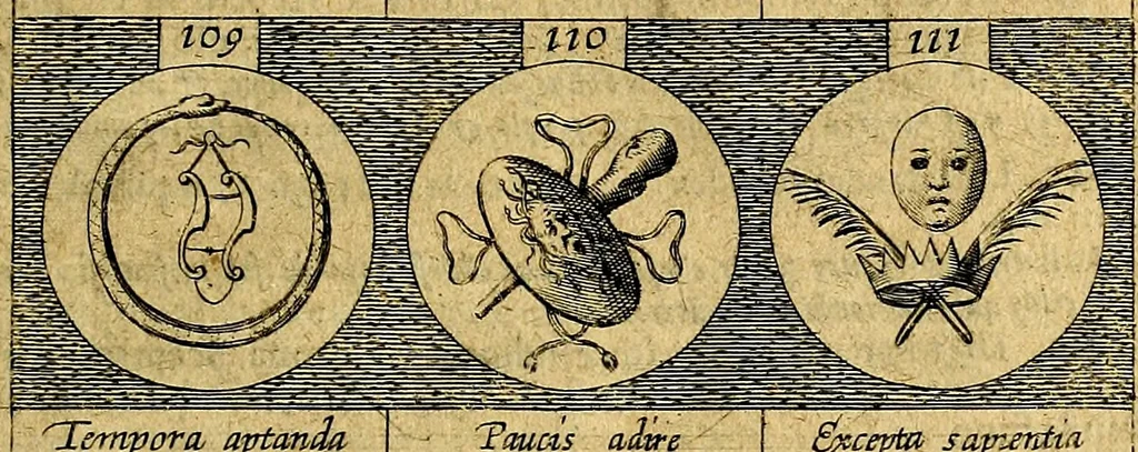 An illustration from Emblemata sive symbola a principibus, viris eeclesiasticis [sic] ac militaribus aliisque vsurpanda. Deuises ou emblemes pour princes, gens d'Eglise, gens de guerre, & aultres, 1624, leaf 34