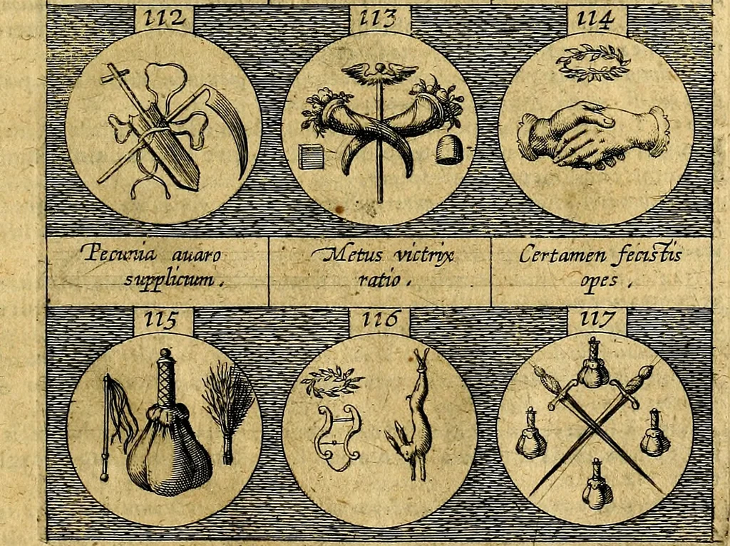 An illustration from Emblemata sive symbola a principibus, viris eeclesiasticis [sic] ac militaribus aliisque vsurpanda. Deuises ou emblemes pour princes, gens d'Eglise, gens de guerre, & aultres, 1624, leaf 34