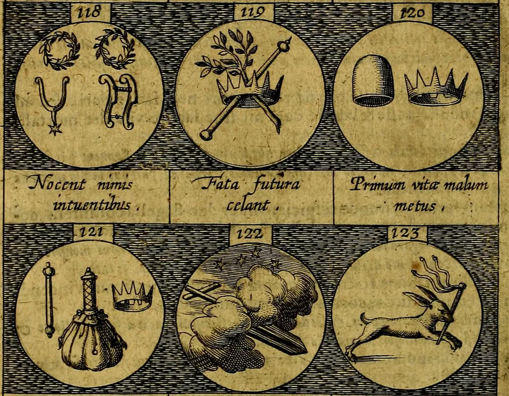 An illustration from Emblemata sive symbola a principibus, viris eeclesiasticis [sic] ac militaribus aliisque vsurpanda. Deuises ou emblemes pour princes, gens d'Eglise, gens de guerre, & aultres, 1624, leaf 37