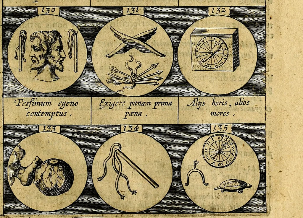 An illustration from Emblemata sive symbola a principibus, viris eeclesiasticis [sic] ac militaribus aliisque vsurpanda. Deuises ou emblemes pour princes, gens d'Eglise, gens de guerre, & aultres, 1624, leaf 38