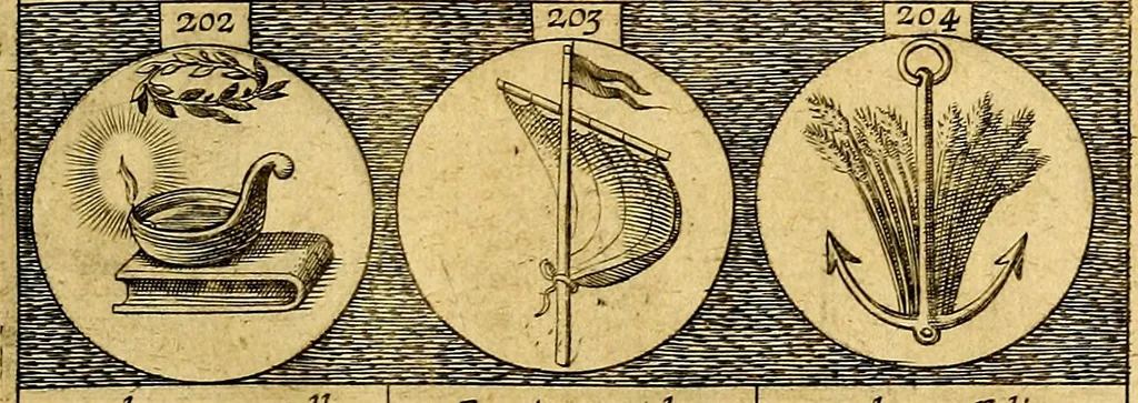 An illustration from Emblemata sive symbola a principibus, viris eeclesiasticis [sic] ac militaribus aliisque vsurpanda. Deuises ou emblemes pour princes, gens d'Eglise, gens de guerre, & aultres, 1624, leaf 54