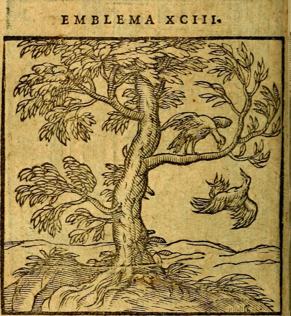 An illustration from Emblemata V.C. Andreae Alciati Mediolanensis iurisconsulti : cum facili & compendiosa explicatione, qua obscura illustrantur, dubiaq́ue omnia soluuntur,, 1622, leaf 115