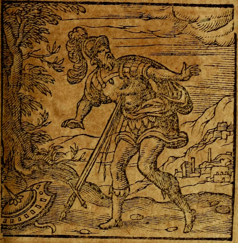 An illustration from Emblemata V.C. Andreae Alciati Mediolanensis iurisconsulti : cum facili & compendiosa explicatione, qua obscura illustrantur, dubiaq́ue omnia soluuntur,, 1622, leaf 148