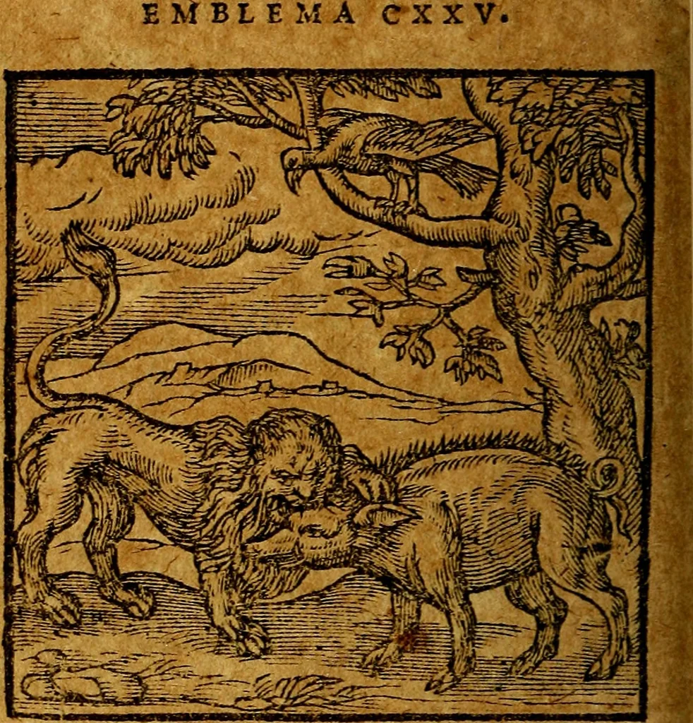 An illustration from Emblemata V.C. Andreae Alciati Mediolanensis iurisconsulti : cum facili & compendiosa explicatione, qua obscura illustrantur, dubiaq́ue omnia soluuntur,, 1622, leaf 155