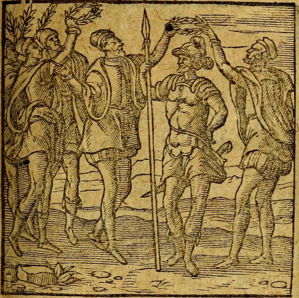 An illustration from Emblemata V.C. Andreae Alciati Mediolanensis iurisconsulti : cum facili & compendiosa explicatione, qua obscura illustrantur, dubiaq́ue omnia soluuntur,, 1622, leaf 164