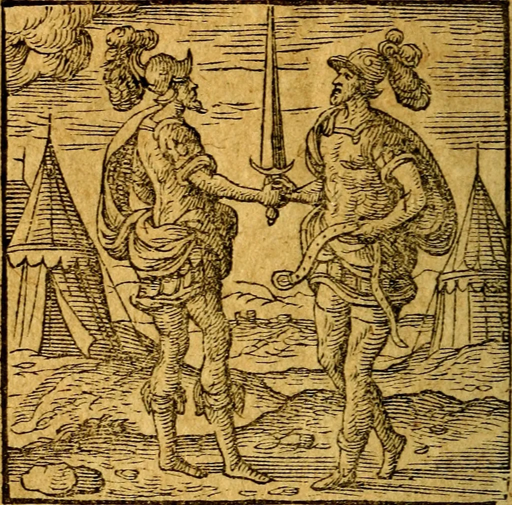 An illustration from Emblemata V.C. Andreae Alciati Mediolanensis iurisconsulti : cum facili & compendiosa explicatione, qua obscura illustrantur, dubiaq́ue omnia soluuntur,, 1622, leaf 203