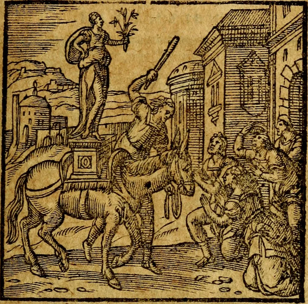 An illustration from Emblemata V.C. Andreae Alciati Mediolanensis iurisconsulti : cum facili & compendiosa explicatione, qua obscura illustrantur, dubiaq́ue omnia soluuntur,, 1622, leaf 26