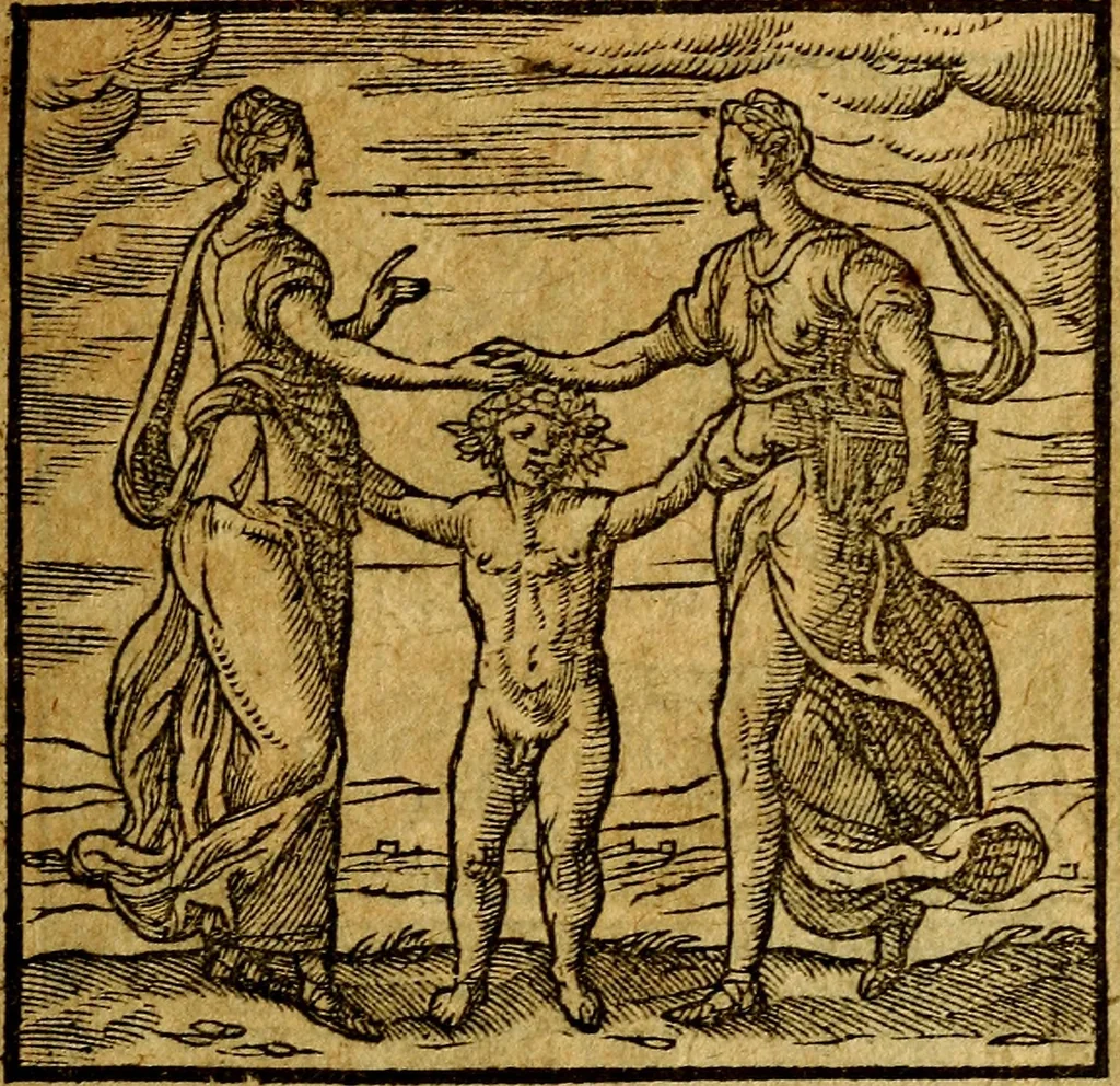 An illustration from Emblemata V.C. Andreae Alciati Mediolanensis iurisconsulti : cum facili & compendiosa explicatione, qua obscura illustrantur, dubiaq́ue omnia soluuntur,, 1622, leaf 28
