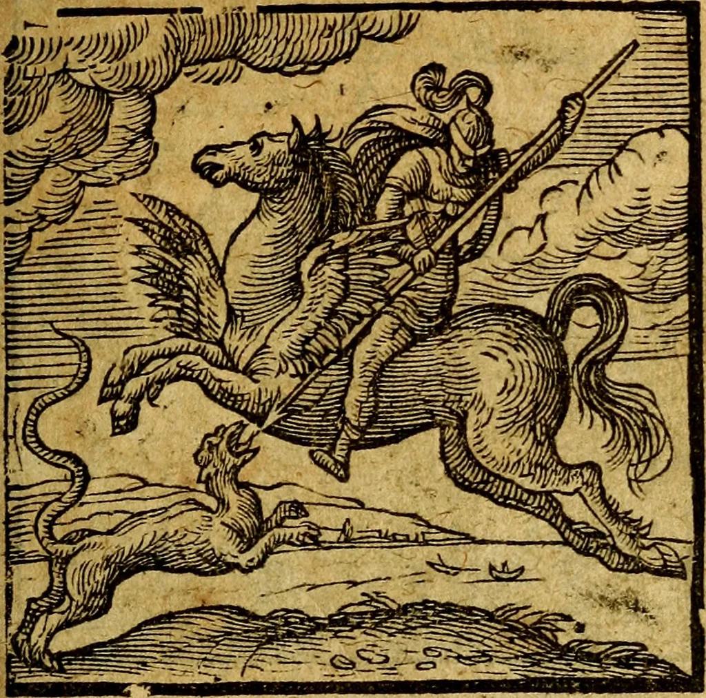 An illustration from Emblemata V.C. Andreae Alciati Mediolanensis iurisconsulti : cum facili & compendiosa explicatione, qua obscura illustrantur, dubiaq́ue omnia soluuntur,, 1622, leaf 34