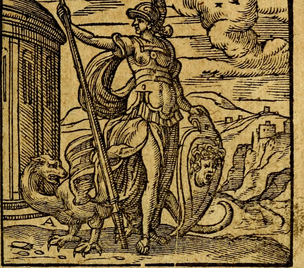 An illustration from Emblemata V.C. Andreae Alciati Mediolanensis iurisconsulti : cum facili & compendiosa explicatione, qua obscura illustrantur, dubiaq́ue omnia soluuntur,, 1622, leaf 42