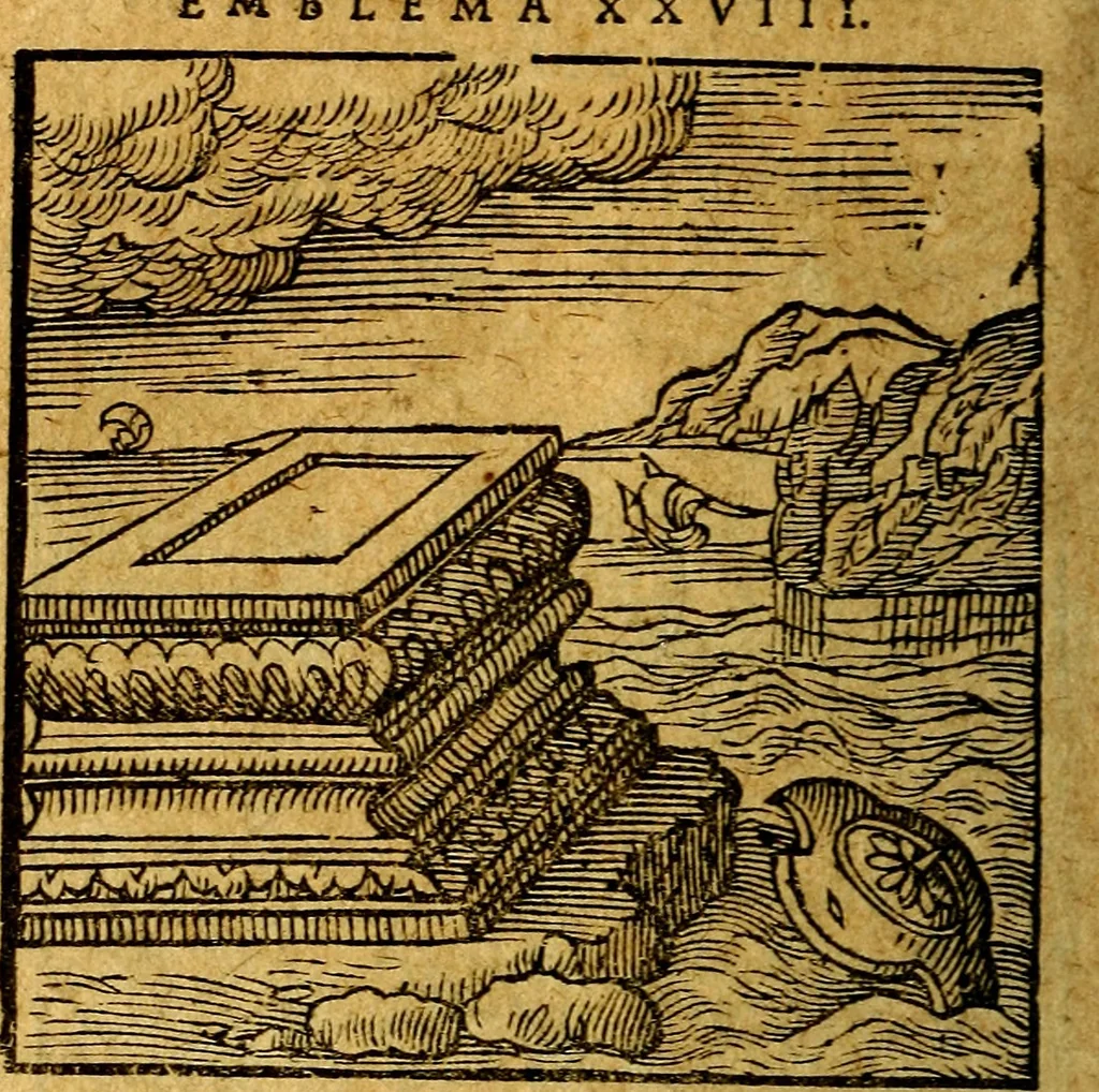 An illustration from Emblemata V.C. Andreae Alciati Mediolanensis iurisconsulti : cum facili & compendiosa explicatione, qua obscura illustrantur, dubiaq́ue omnia soluuntur,, 1622, leaf 49