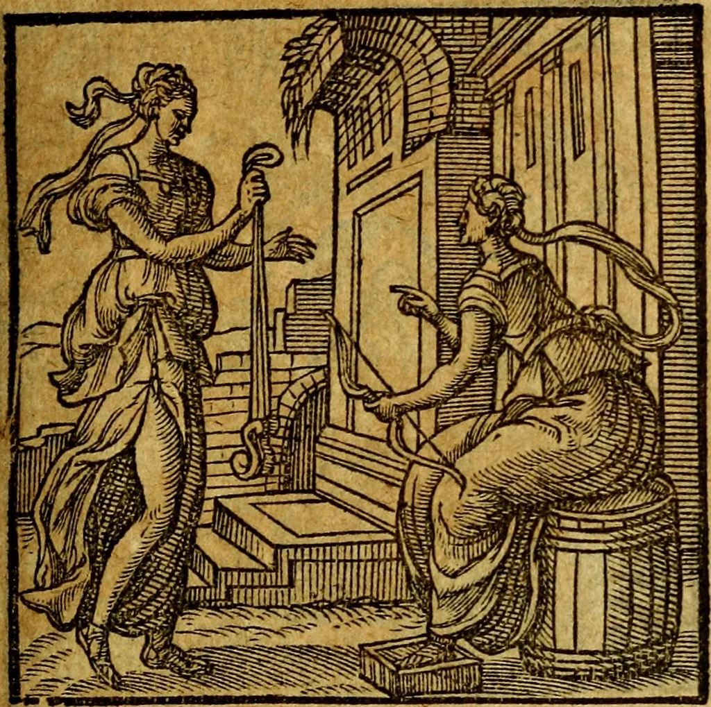 An illustration from Emblemata V.C. Andreae Alciati Mediolanensis iurisconsulti : cum facili & compendiosa explicatione, qua obscura illustrantur, dubiaq́ue omnia soluuntur,, 1622, leaf 68
