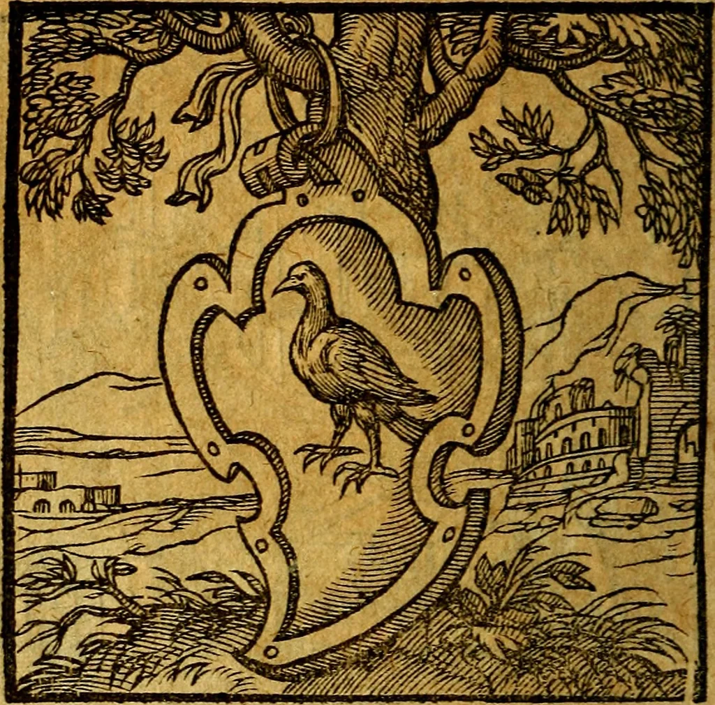 An illustration from Emblemata V.C. Andreae Alciati Mediolanensis iurisconsulti : cum facili & compendiosa explicatione, qua obscura illustrantur, dubiaq́ue omnia soluuntur,, 1622, leaf 69