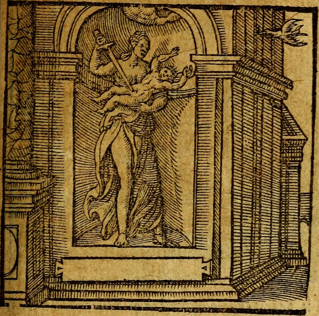 An illustration from Emblemata V.C. Andreae Alciati Mediolanensis iurisconsulti : cum facili & compendiosa explicatione, qua obscura illustrantur, dubiaq́ue omnia soluuntur,, 1622, leaf 76
