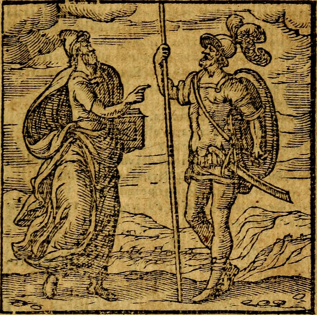 An illustration from Emblemata v. c. Andreae Alciati Mediolanensis iurisconsulti : cum facili & compe[n]diosa explicatione, qua obscura illustrantur, dubiáque omnia solvuntur, 1584, leaf 106