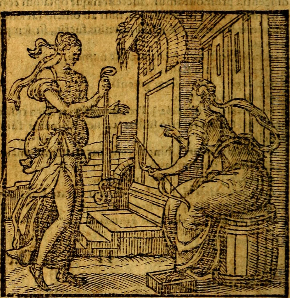 An illustration from Emblemata v. c. Andreae Alciati Mediolanensis iurisconsulti : cum facili & compe[n]diosa explicatione, qua obscura illustrantur, dubiáque omnia solvuntur, 1584, leaf 117
