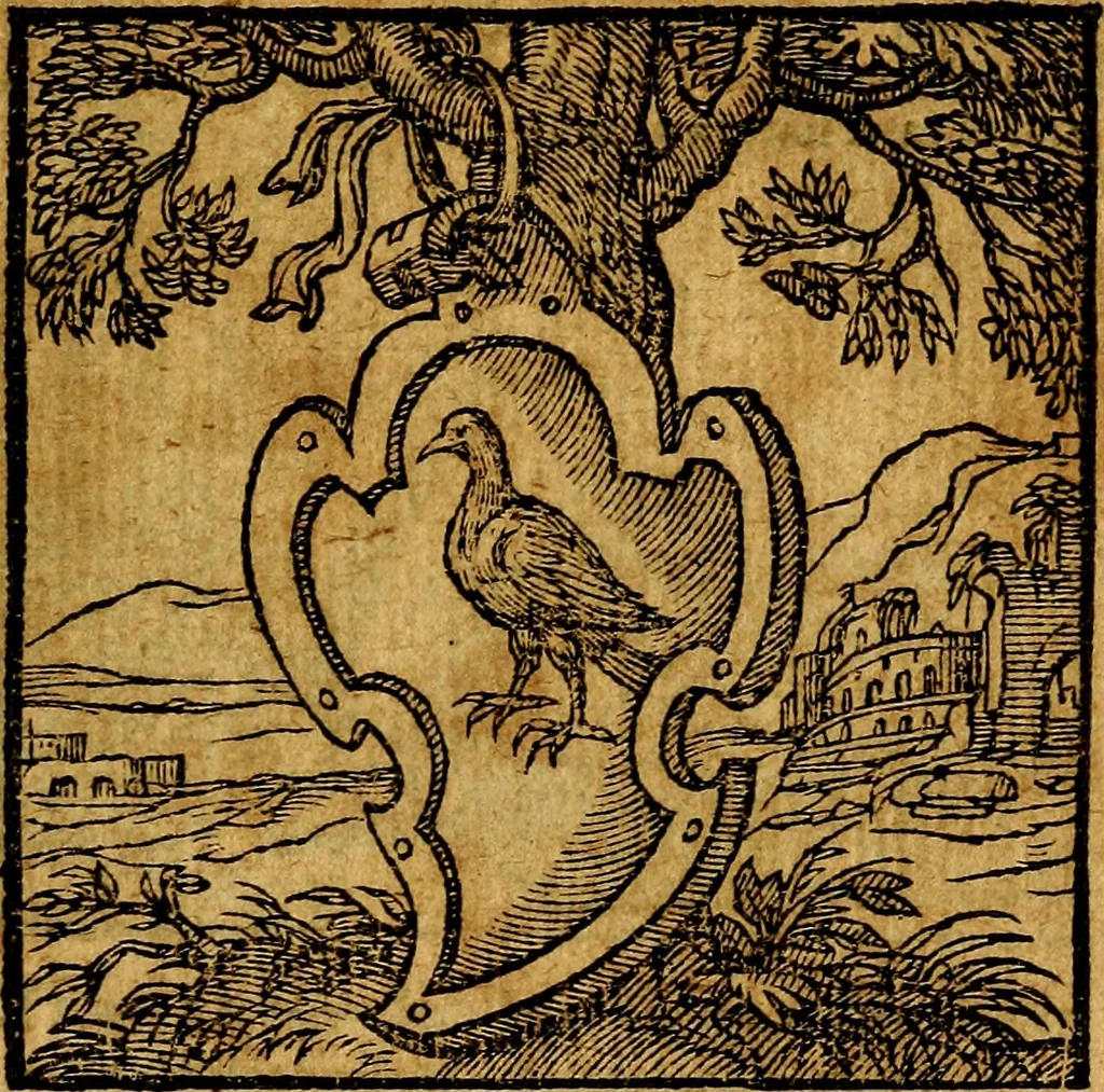 An illustration from Emblemata v. c. Andreae Alciati Mediolanensis iurisconsulti : cum facili & compe[n]diosa explicatione, qua obscura illustrantur, dubiáque omnia solvuntur, 1584, leaf 118