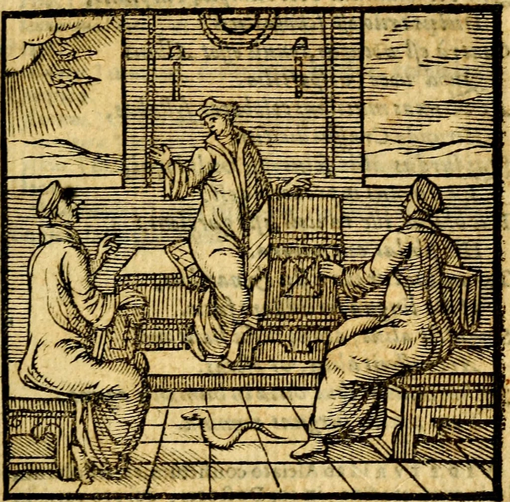An illustration from Emblemata v. c. Andreae Alciati Mediolanensis iurisconsulti : cum facili & compe[n]diosa explicatione, qua obscura illustrantur, dubiáque omnia solvuntur, 1584, leaf 216