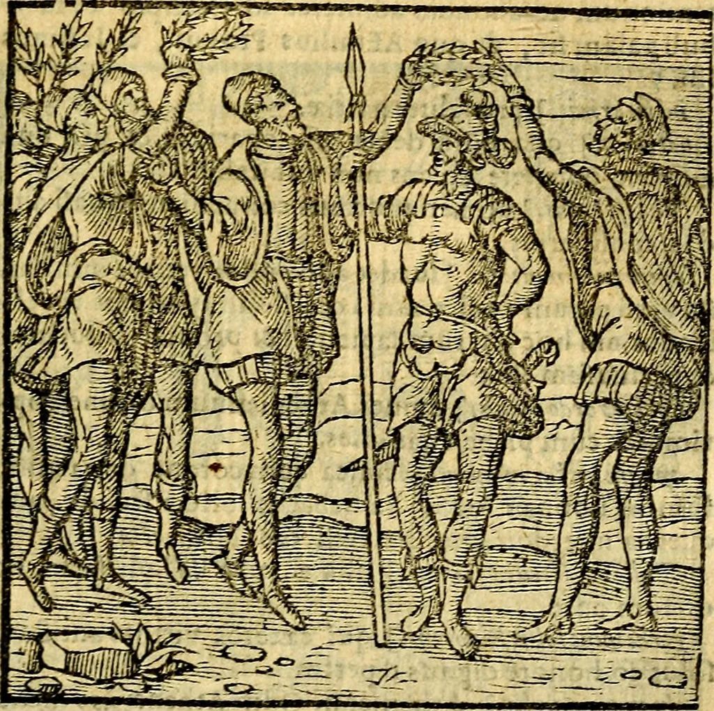 An illustration from Emblemata v. c. Andreae Alciati Mediolanensis iurisconsulti : cum facili & compe[n]diosa explicatione, qua obscura illustrantur, dubiáque omnia solvuntur, 1584, leaf 296
