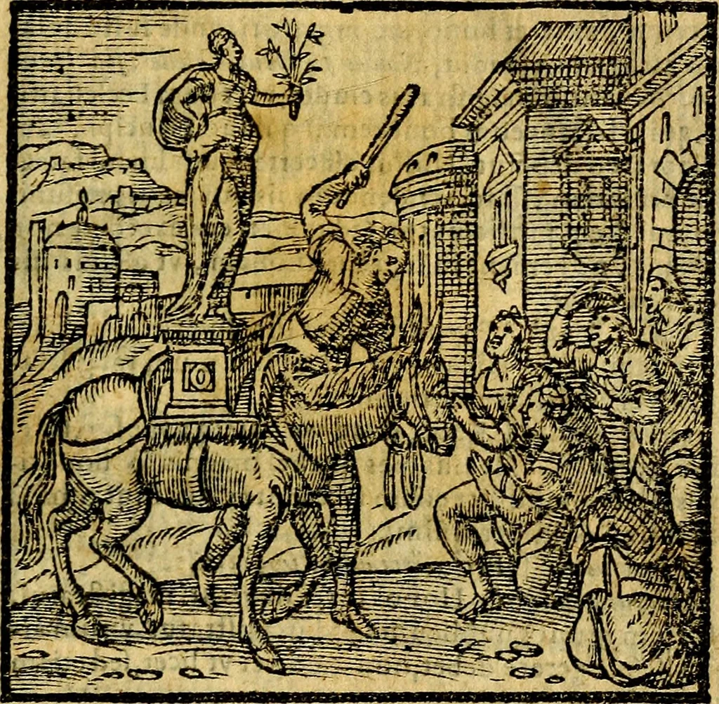 An illustration from Emblemata v. c. Andreae Alciati Mediolanensis iurisconsulti : cum facili & compe[n]diosa explicatione, qua obscura illustrantur, dubiáque omnia solvuntur, 1584, leaf 34