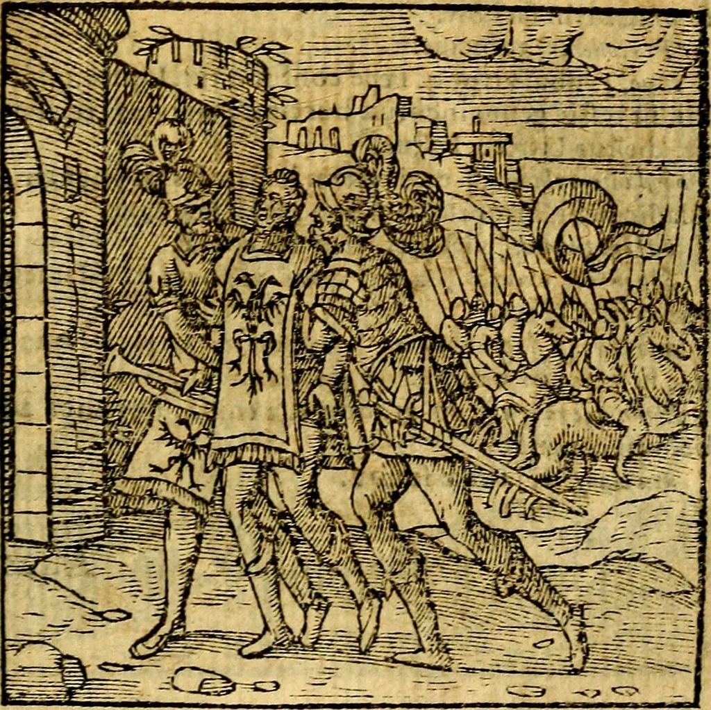 An illustration from Emblemata v. c. Andreae Alciati Mediolanensis iurisconsulti : cum facili & compe[n]diosa explicatione, qua obscura illustrantur, dubiáque omnia solvuntur, 1584, leaf 374