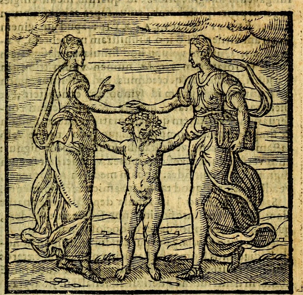 An illustration from Emblemata v. c. Andreae Alciati Mediolanensis iurisconsulti : cum facili & compe[n]diosa explicatione, qua obscura illustrantur, dubiáque omnia solvuntur, 1584, leaf 38