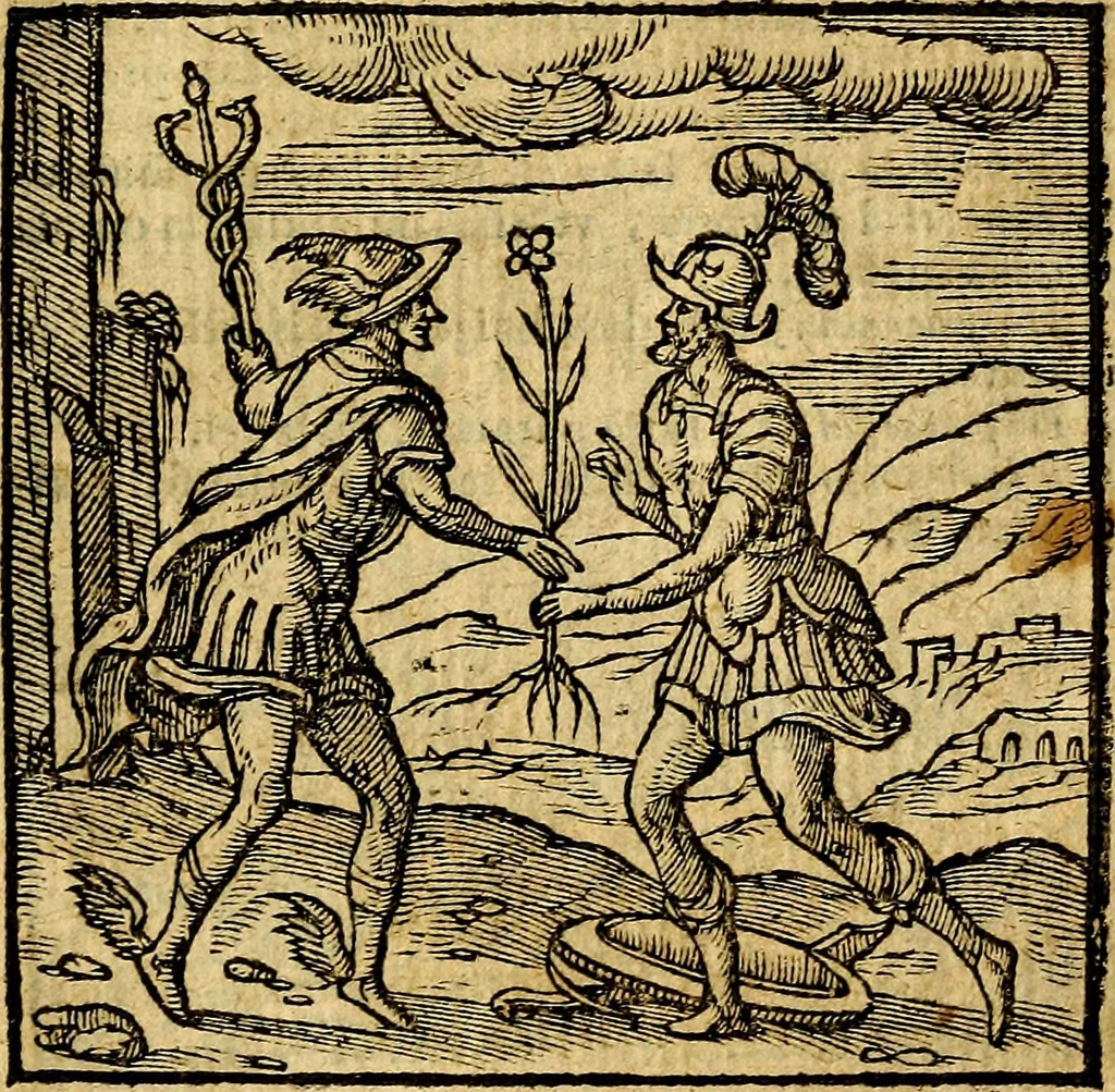 An illustration from Emblemata v. c. Andreae Alciati Mediolanensis iurisconsulti : cum facili & compe[n]diosa explicatione, qua obscura illustrantur, dubiáque omnia solvuntur, 1584, leaf 390