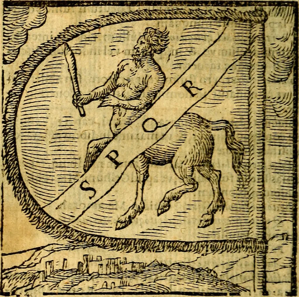 An illustration from Emblemata v. c. Andreae Alciati Mediolanensis iurisconsulti : cum facili & compe[n]diosa explicatione, qua obscura illustrantur, dubiáque omnia solvuntur, 1584, leaf 45