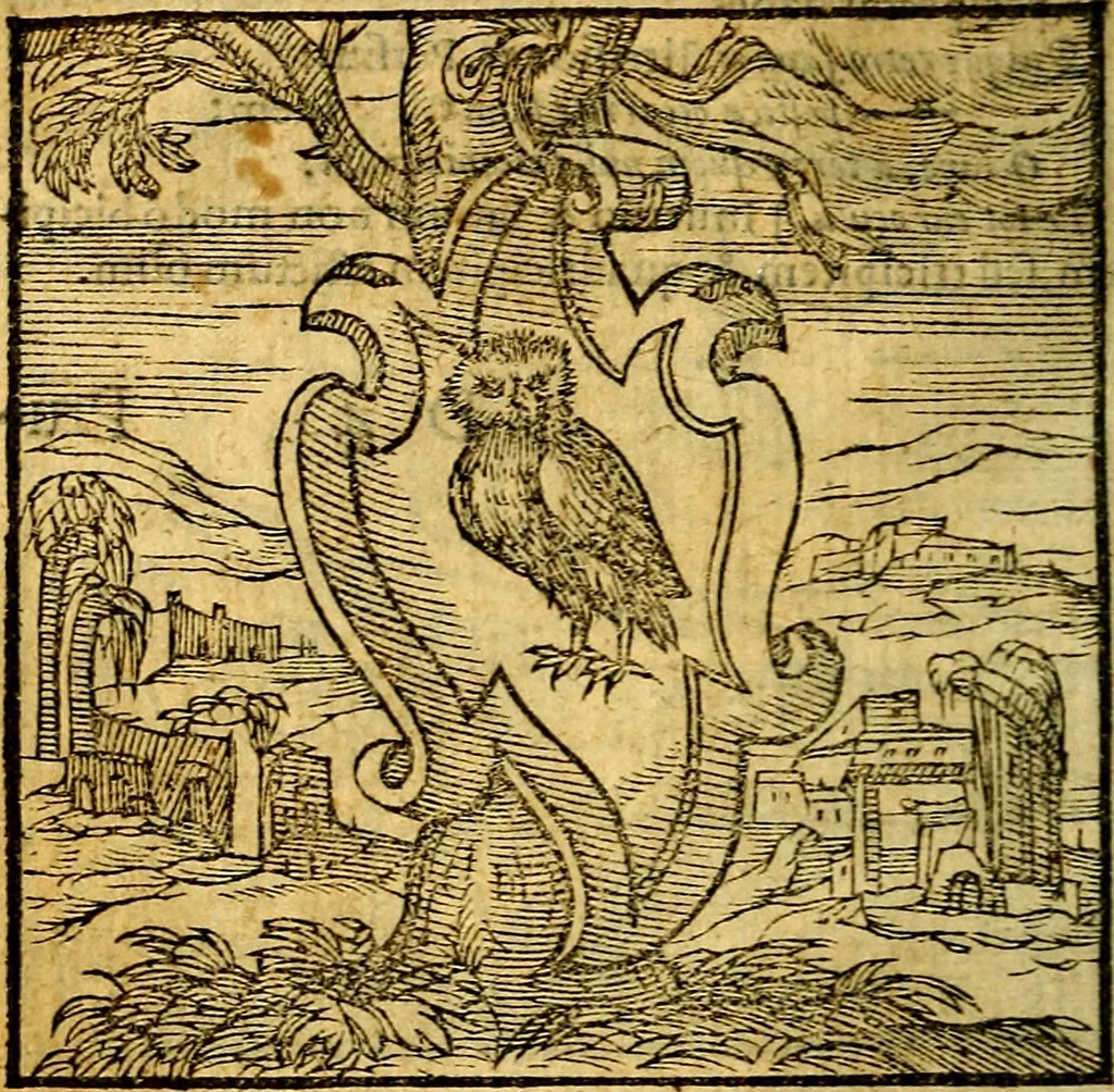 An illustration from Emblemata v. c. Andreae Alciati Mediolanensis iurisconsulti : cum facili & compe[n]diosa explicatione, qua obscura illustrantur, dubiáque omnia solvuntur, 1584, leaf 59