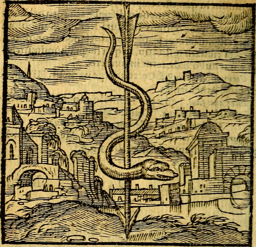 An illustration from Emblemata v. c. Andreae Alciati Mediolanensis iurisconsulti : cum facili & compe[n]diosa explicatione, qua obscura illustrantur, dubiáque omnia solvuntur, 1584, leaf 61