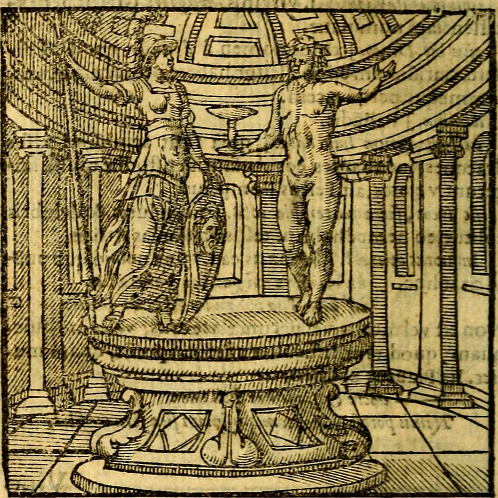 An illustration from Emblemata v. c. Andreae Alciati Mediolanensis iurisconsulti : cum facili & compe[n]diosa explicatione, qua obscura illustrantur, dubiáque omnia solvuntur, 1584, leaf 67