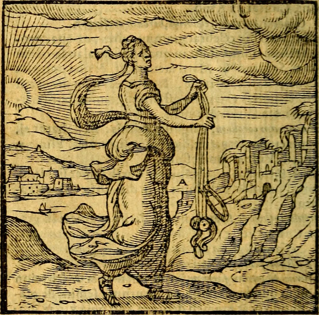 An illustration from Emblemata v. c. Andreae Alciati Mediolanensis iurisconsulti : cum facili & compe[n]diosa explicatione, qua obscura illustrantur, dubiáque omnia solvuntur, 1584, leaf 77