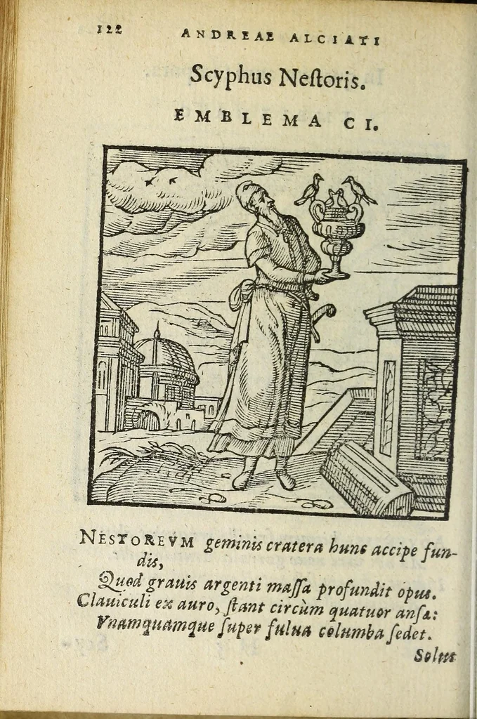 An illustration from Emblemata V.C. Andreæ Alciati Mediolanensis ivrisconsvlti : cum facii & compendiosa explicatione, quâ obscura illustrantur, dubiaq́ue omnia soluuntur, 1648, leaf 118
