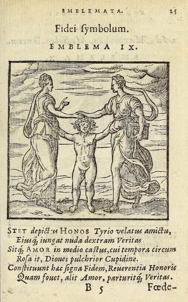An illustration from Emblemata V.C. Andreæ Alciati Mediolanensis ivrisconsvlti : cum facii & compendiosa explicatione, quâ obscura illustrantur, dubiaq́ue omnia soluuntur, 1648, leaf 23