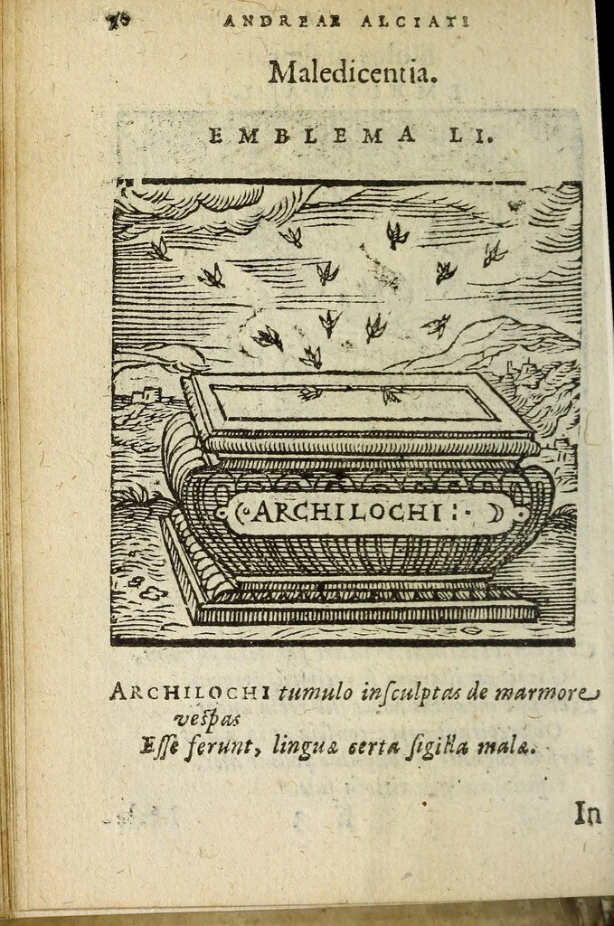 An illustration from Emblemata V.C. Andreæ Alciati Mediolanensis ivrisconsvlti : cum facii & compendiosa explicatione, quâ obscura illustrantur, dubiaq́ue omnia soluuntur, 1648, leaf 68