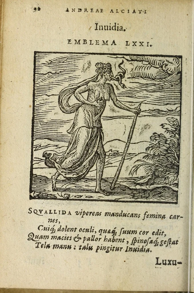 An illustration from Emblemata V.C. Andreæ Alciati Mediolanensis ivrisconsvlti : cum facii & compendiosa explicatione, quâ obscura illustrantur, dubiaq́ue omnia soluuntur, 1648, leaf 86