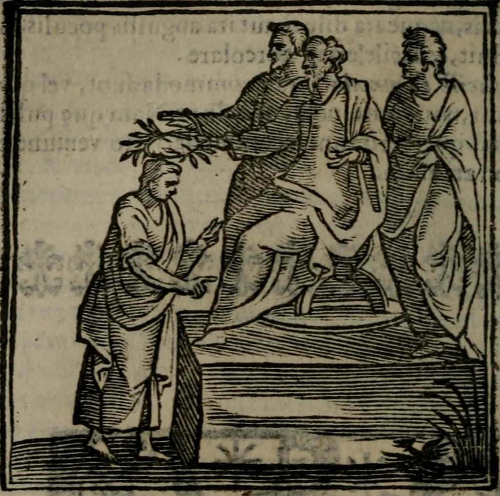 An illustration from Emblemata v. cl. Andreae Alciati : cu imaginibus plerisque restitutis ad mentem auctoris, 1618, leaf 105