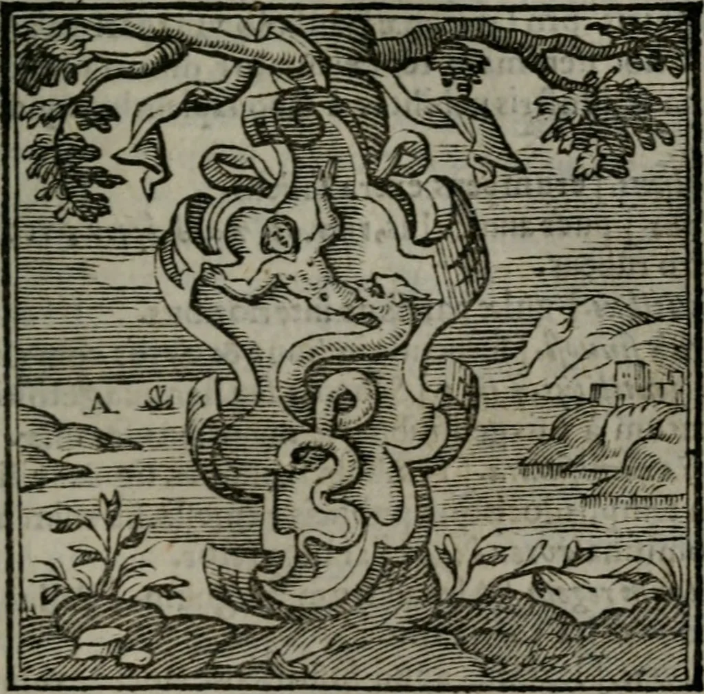 An illustration from Emblemata v. cl. Andreae Alciati : cu imaginibus plerisque restitutis ad mentem auctoris, 1618, leaf 54