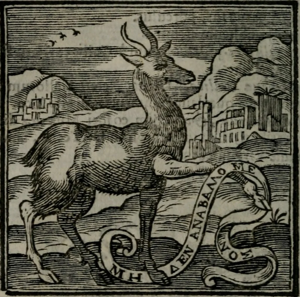An illustration from Emblemata v. cl. Andreae Alciati : cu imaginibus plerisque restitutis ad mentem auctoris, 1618, leaf 59