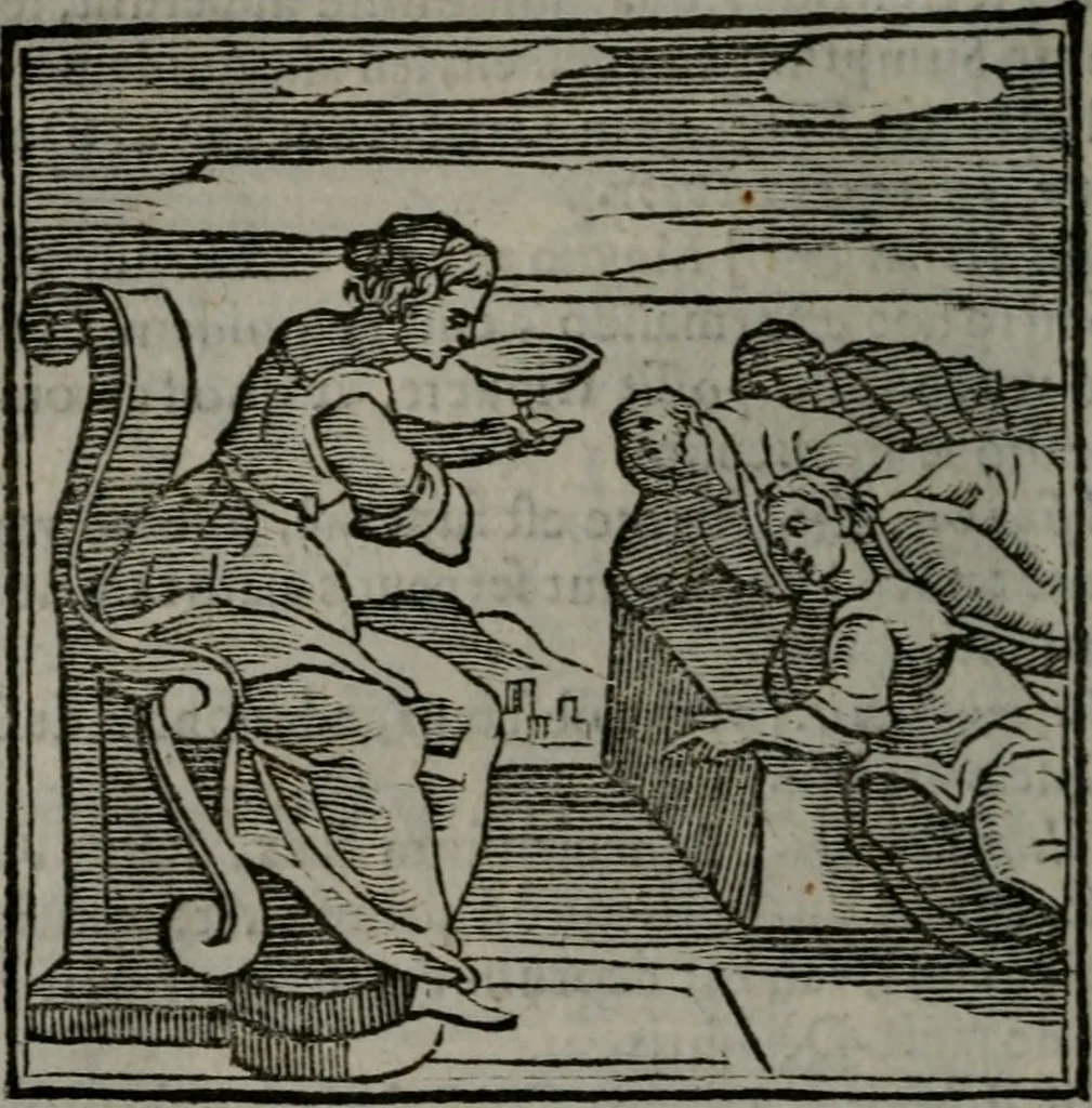 An illustration from Emblemata v. cl. Andreae Alciati : cu imaginibus plerisque restitutis ad mentem auctoris, 1618, leaf 65