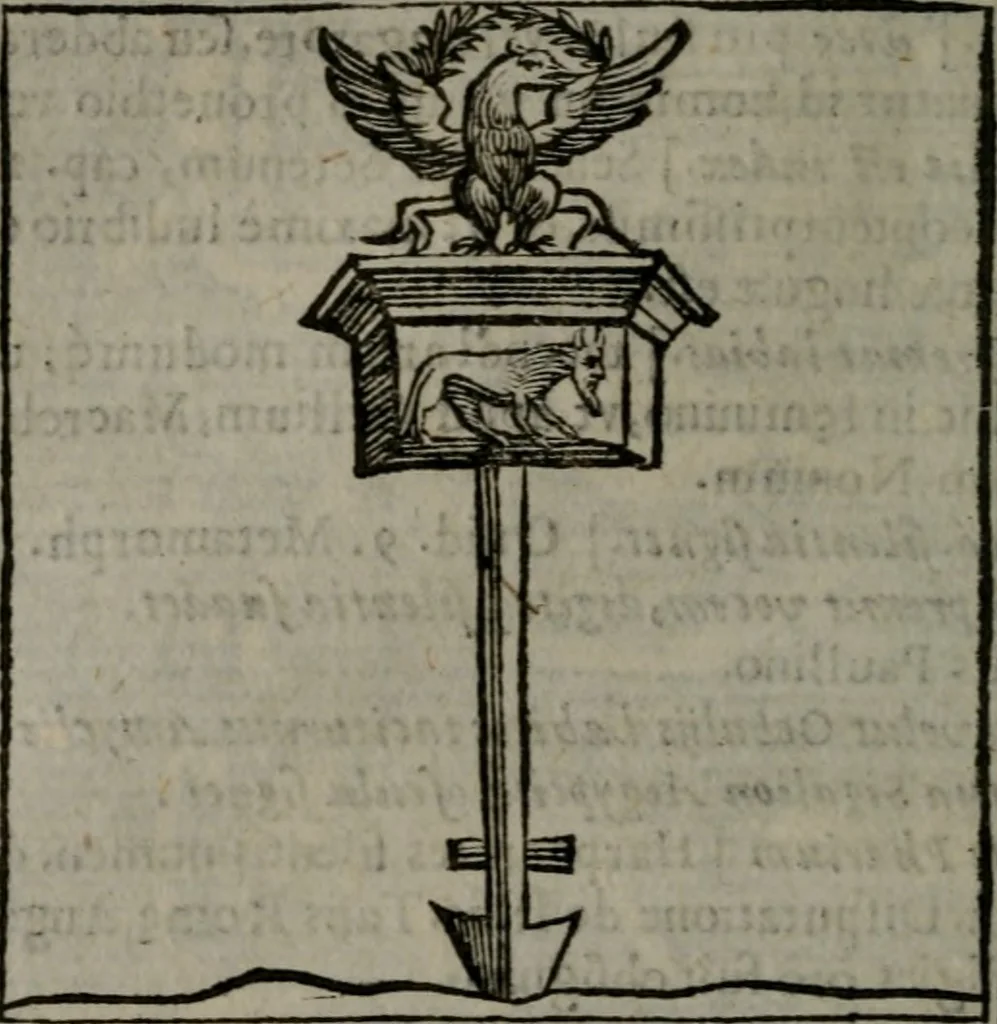 An illustration from Emblemata v. cl. Andreae Alciati : cu imaginibus plerisque restitutis ad mentem auctoris, 1618, leaf 77