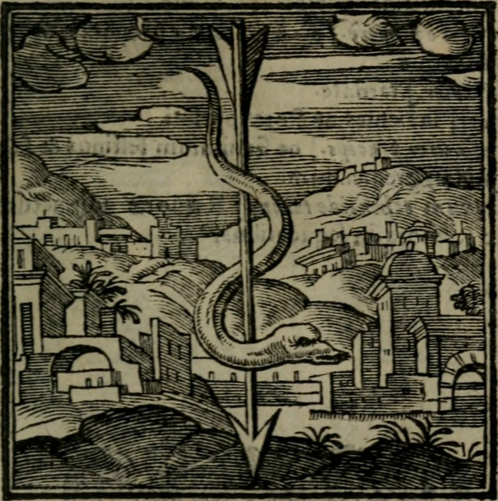 An illustration from Emblemata v. cl. Andreae Alciati : cu imaginibus plerisque restitutis ad mentem auctoris, 1618, leaf 92