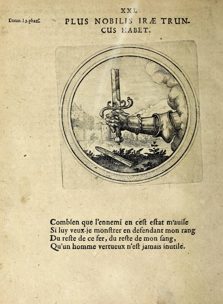 An illustration from Emblematum ethico-politicorum centuria Iulii Guilielmi Zincgrefii, 1624, leaf 62