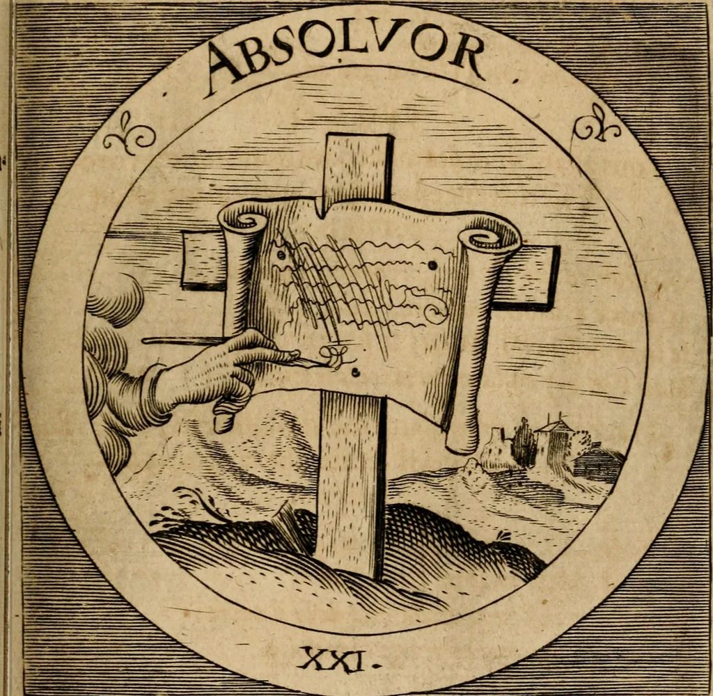 An illustration from Emblematum sacrorum prima[-secunda] pars : das ist, fünfftzig geistlicher in Kupffer gestochener Emblematum ausz der H. Schrifft von dem süssen Namen vnd Creutz Jesu Christi, erster[-ander] Theyl, 1624, leaf 102