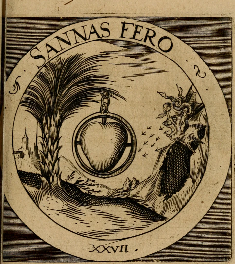 An illustration from Emblematum sacrorum prima[-secunda] pars : das ist, fünfftzig geistlicher in Kupffer gestochener Emblematum ausz der H. Schrifft von dem süssen Namen vnd Creutz Jesu Christi, erster[-ander] Theyl, 1624, leaf 126