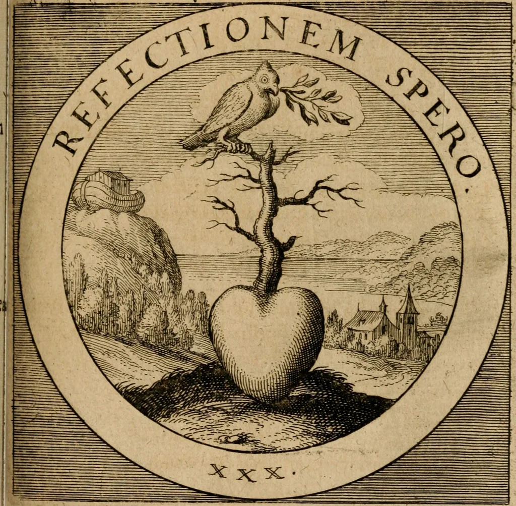 An illustration from Emblematum sacrorum prima[-secunda] pars : das ist, fünfftzig geistlicher in Kupffer gestochener Emblematum ausz der H. Schrifft von dem süssen Namen vnd Creutz Jesu Christi, erster[-ander] Theyl, 1624, leaf 138