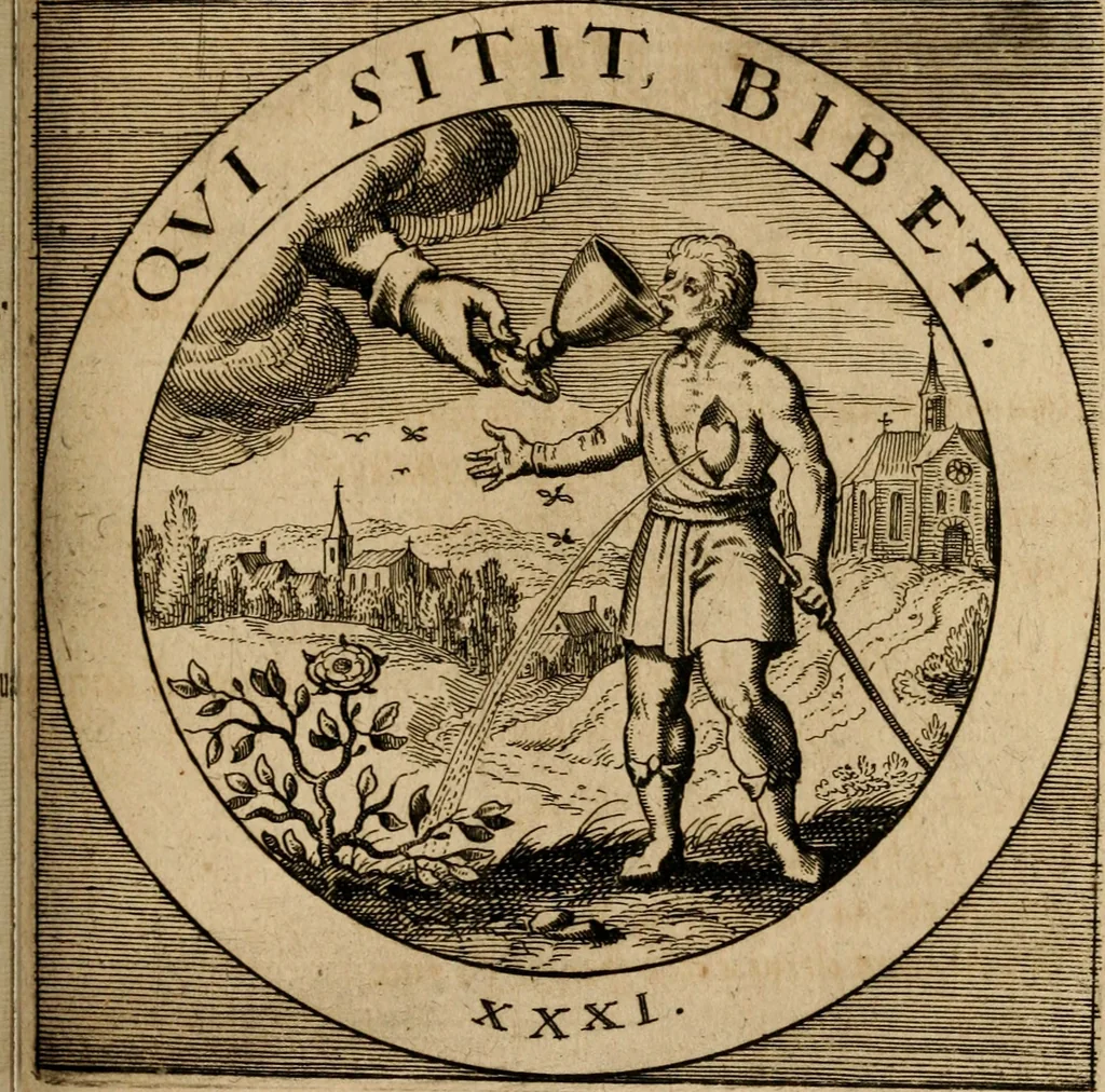 An illustration from Emblematum sacrorum prima[-secunda] pars : das ist, fünfftzig geistlicher in Kupffer gestochener Emblematum ausz der H. Schrifft von dem süssen Namen vnd Creutz Jesu Christi, erster[-ander] Theyl, 1624, leaf 142