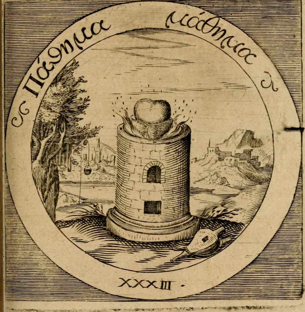 An illustration from Emblematum sacrorum prima[-secunda] pars : das ist, fünfftzig geistlicher in Kupffer gestochener Emblematum ausz der H. Schrifft von dem süssen Namen vnd Creutz Jesu Christi, erster[-ander] Theyl, 1624, leaf 150